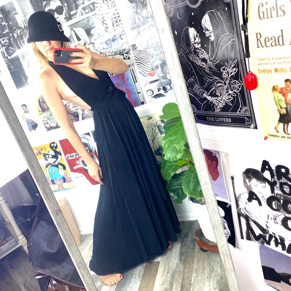 J Uptown Black maxi wrap dress Size XS A-skirt Open Back Deep V-neck - Picture 5 of 10